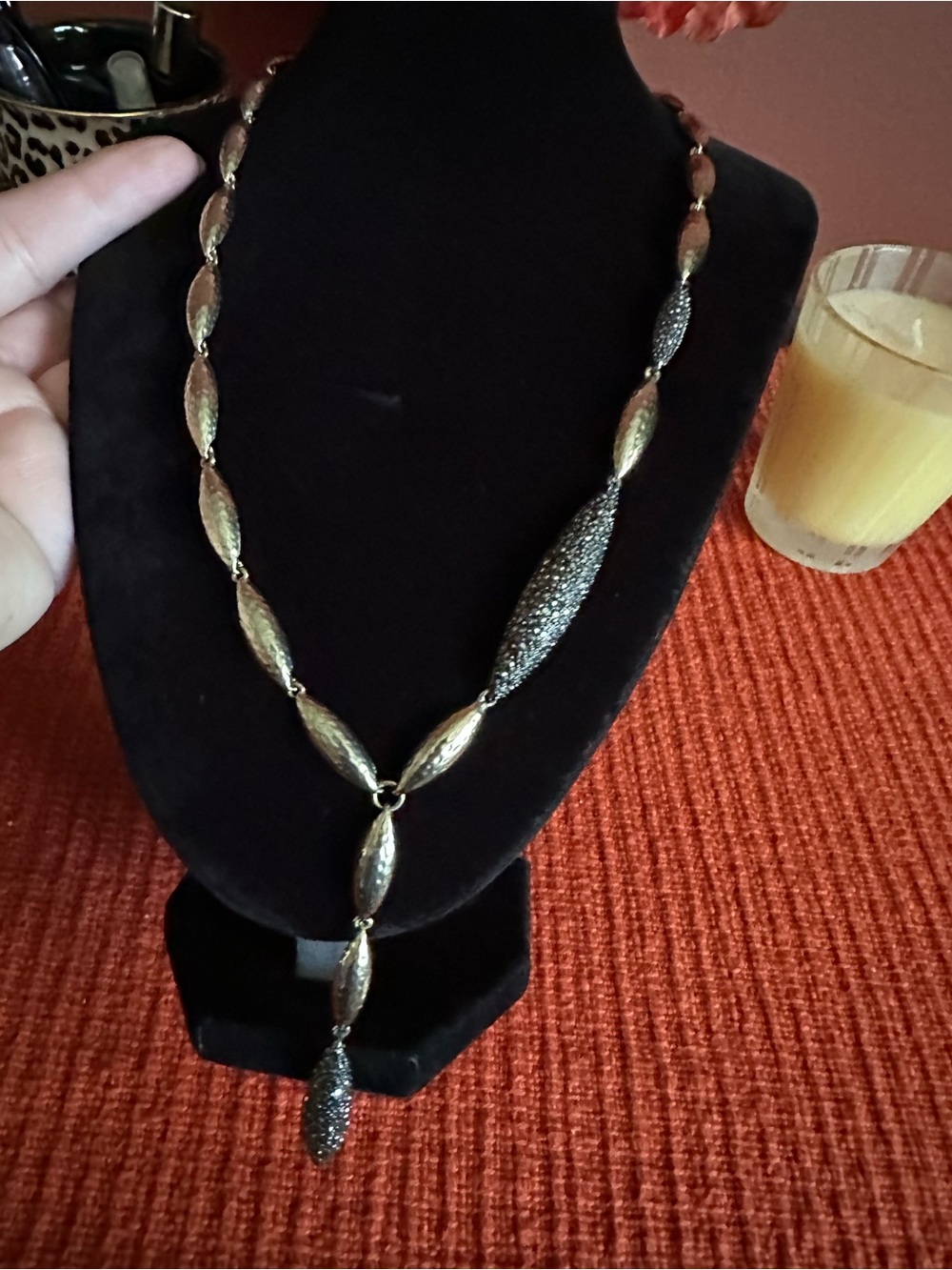 Vintage Textured Gold-ToneY-Necklace with Sparkle silver